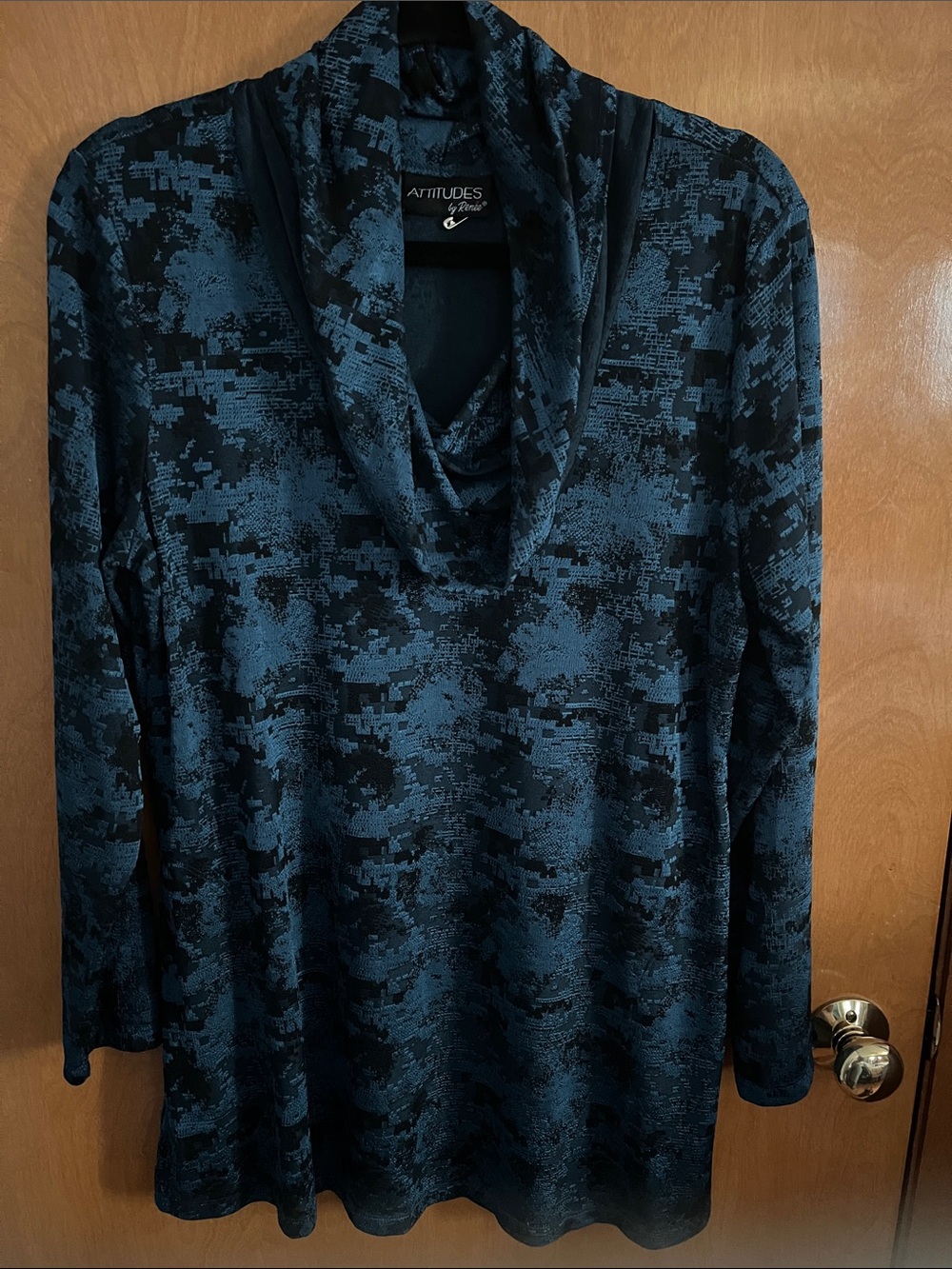 Attitudes by Renee Black and Teal Cowl Neck Long Sleeve Tunic